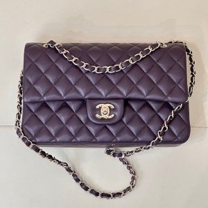 CLASSIC FLAP 25CM VIOLET LAMBSKIN LIGHT GOLD HARDWARE