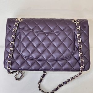 CLASSIC FLAP 25CM VIOLET LAMBSKIN LIGHT GOLD HARDWARE