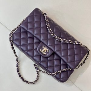 CLASSIC FLAP 25CM VIOLET LAMBSKIN LIGHT GOLD HARDWARE