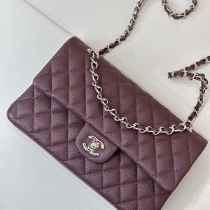CLASSIC FLAP 25CM BURGUNDY CAVIAR LIGHT GOLD HARDWARE