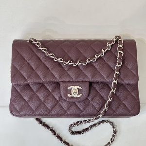 CLASSIC FLAP 23CM BURGUNDY CAVIAR LIGHT GOLD HARDWARE