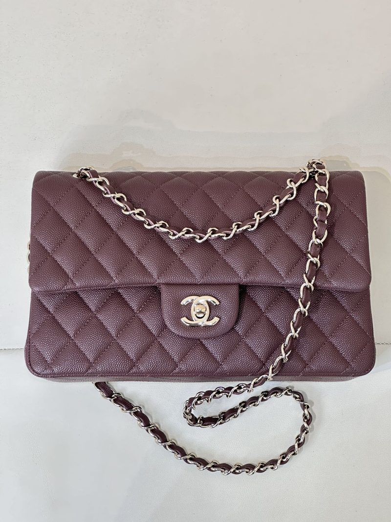 CLASSIC FLAP 23CM BURGUNDY CAVIAR LIGHT GOLD HARDWARE