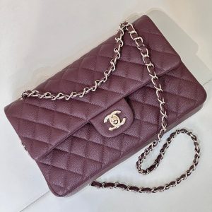 CLASSIC FLAP 23CM BURGUNDY CAVIAR LIGHT GOLD HARDWARE