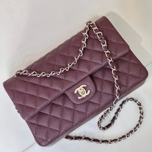 CLASSIC FLAP 25CM BURGUNDY CAVIAR LIGHT GOLD HARDWARE