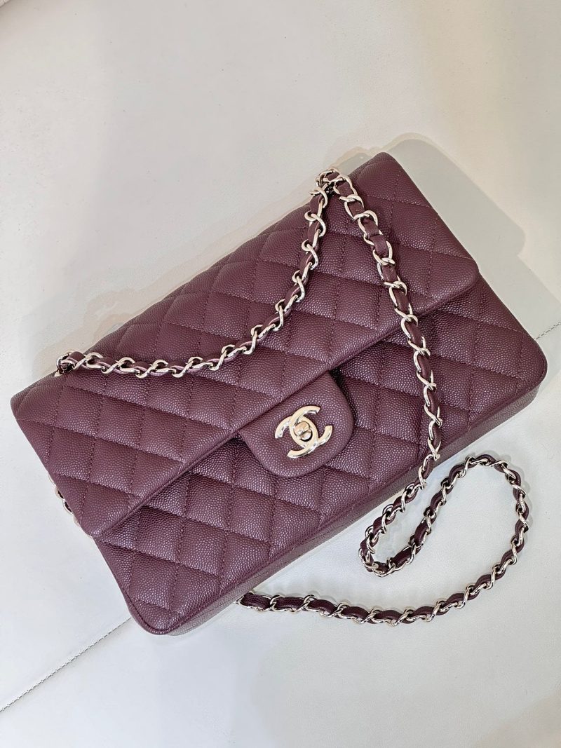 CLASSIC FLAP 25CM BURGUNDY CAVIAR LIGHT GOLD HARDWARE