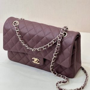 CLASSIC FLAP 23CM BURGUNDY CAVIAR LIGHT GOLD HARDWARE