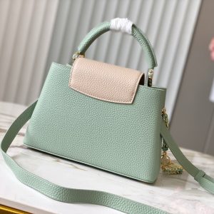 capucines bb 27 green beige taurillon leather gold hardware