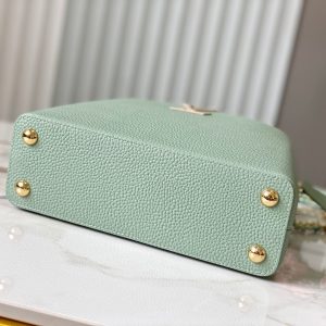capucines bb 27 green beige taurillon leather gold hardware