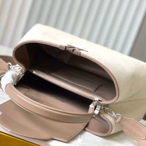 CAPUCINES GM 38CM BEIGE CANVAS BROWN CALFSKIN
