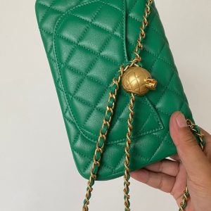 CC 25 classic flap bag 20 mini gold ball mint green calfskin