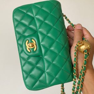 CC 25 classic flap bag 20 mini gold ball mint green calfskin
