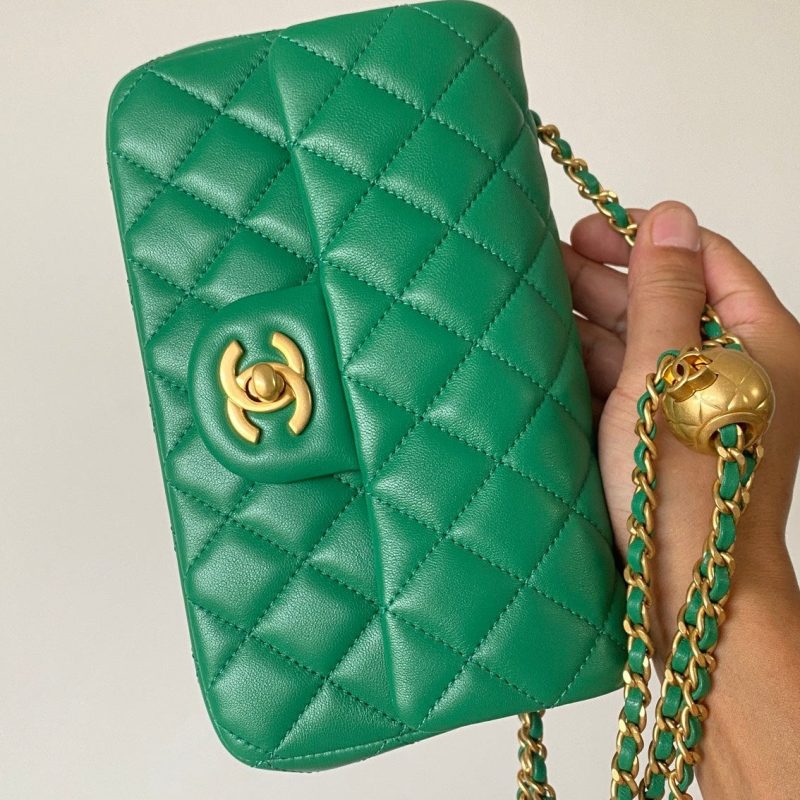 CC 25 classic flap bag 20 mini gold ball mint green calfskin
