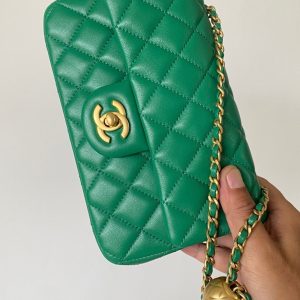 CC 25 classic flap bag 20 mini gold ball mint green calfskin