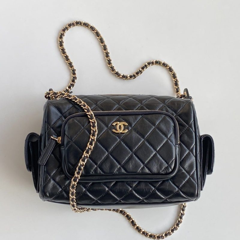 CC 2025 Multi-Pockets Camera Case Bag Black Calfskin