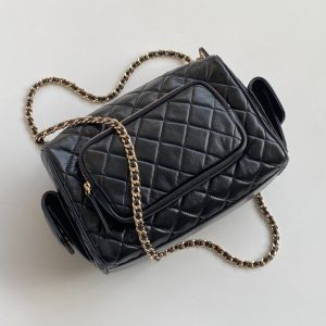 CC 2025 Multi-Pockets Camera Case Bag Black Calfskin