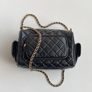 CC 2025 Multi-Pockets Camera Case Bag Black Calfskin