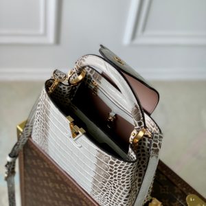 CAPUCINES BB 27 WHITE GREY TAURILLON GOLD HARDWARE