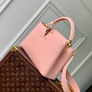 capucines bb 27 rose pink taurillon leather gold hardware
