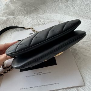 24c cc hobo bag 20cm black lambskin gold hardware