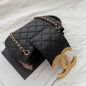 24c cc hobo bag 20cm black lambskin gold hardware