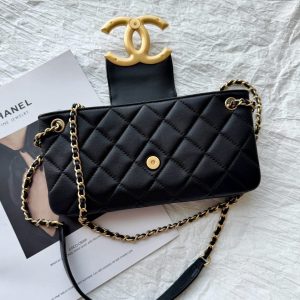 24c cc baguette bag black lambskin gold hardware