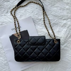24c cc baguette bag black lambskin gold hardware