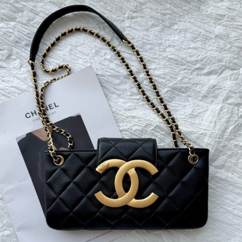 24c cc baguette bag black lambskin gold hardware