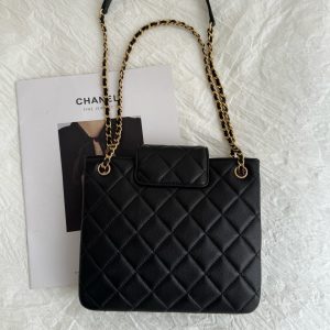 24c cc small shopping bag 21cm black lambskin gold hardware