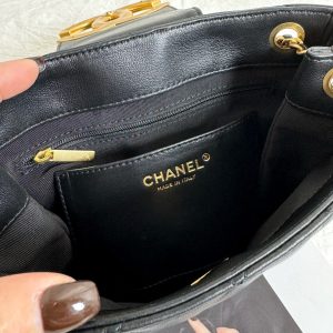 24c cc small shopping bag 21cm black lambskin gold hardware