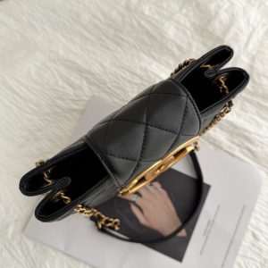 24c cc small shopping bag 21cm black lambskin gold hardware