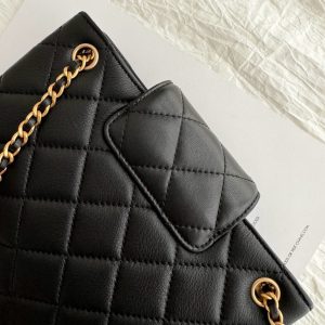 24c cc small shopping bag 21cm black lambskin gold hardware