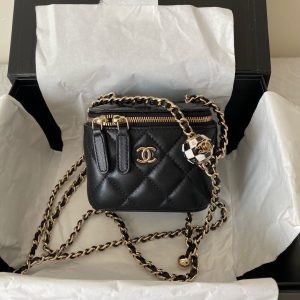 cc classic vanity bag 10cm black lambskin gold hardware