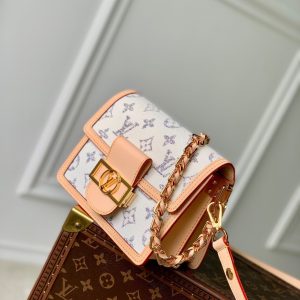 Lv Dauphine 20 Beige Leather White Monogram jacquard fabric