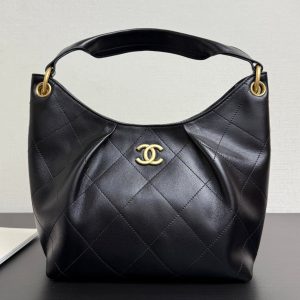 Chanel 2026 Hippie Hobo Bag 32cm Black Calfskin