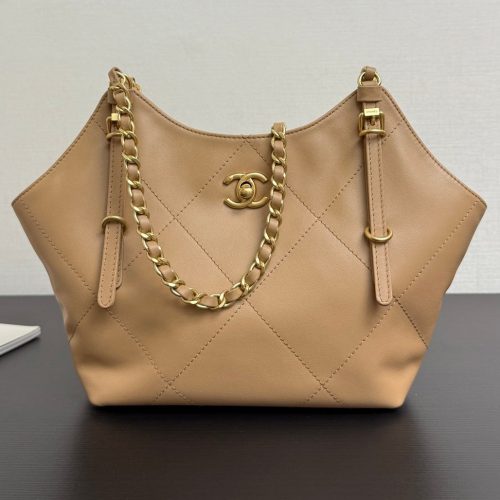 Chanel 2026 Maxi Coco Shopping Tote Bag 30cm Beige Calfskin