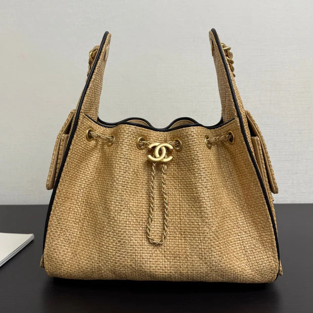 Chanel 2026 Hobo Bag 30cm Apricot Woven Leather