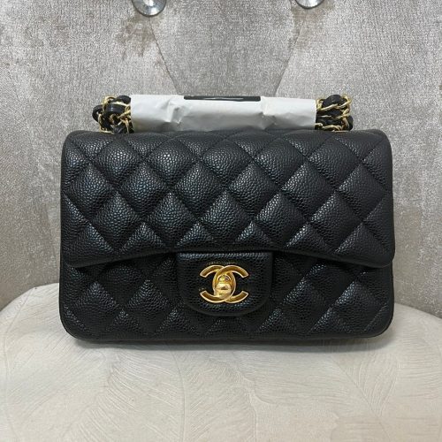 img_6be12958_20240927_i1727451536_2189_0_jpg Flap Bag Mini 20cm Black Grained Calfskin Gold Hardware