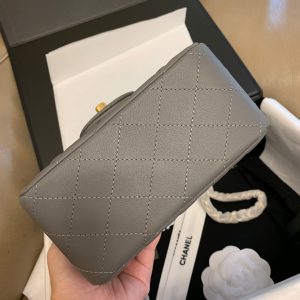 Mini Square Flap Bag 17cm Dark Grey Calfskin Gold Hardware