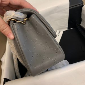 Mini Square Flap Bag 17cm Dark Grey Calfskin Gold Hardware
