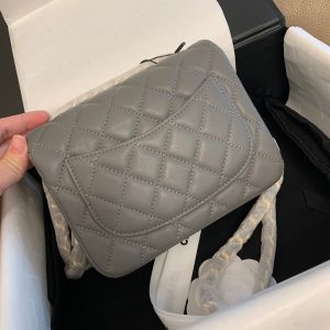 Mini Square Flap Bag 17cm Dark Grey Calfskin Gold Hardware