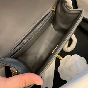 Mini Square Flap Bag 17cm Dark Grey Calfskin Gold Hardware