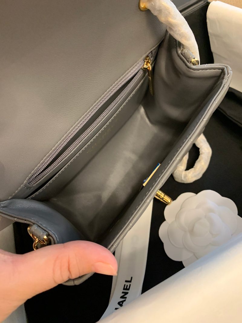 Mini Square Flap Bag 17cm Dark Grey Calfskin Gold Hardware