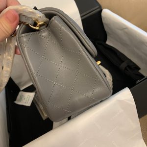 Mini Square Flap Bag 17cm Dark Grey Calfskin Gold Hardware