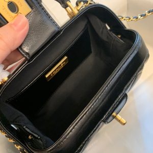 CC 24A 18cm Top Handle Mini Bag Black Lambaskin