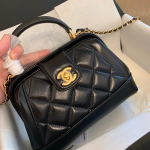 CC 24A 18cm Top Handle Mini Bag Black Lambskin