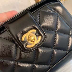 CC 24A 18cm Top Handle Mini Bag Black Lambaskin