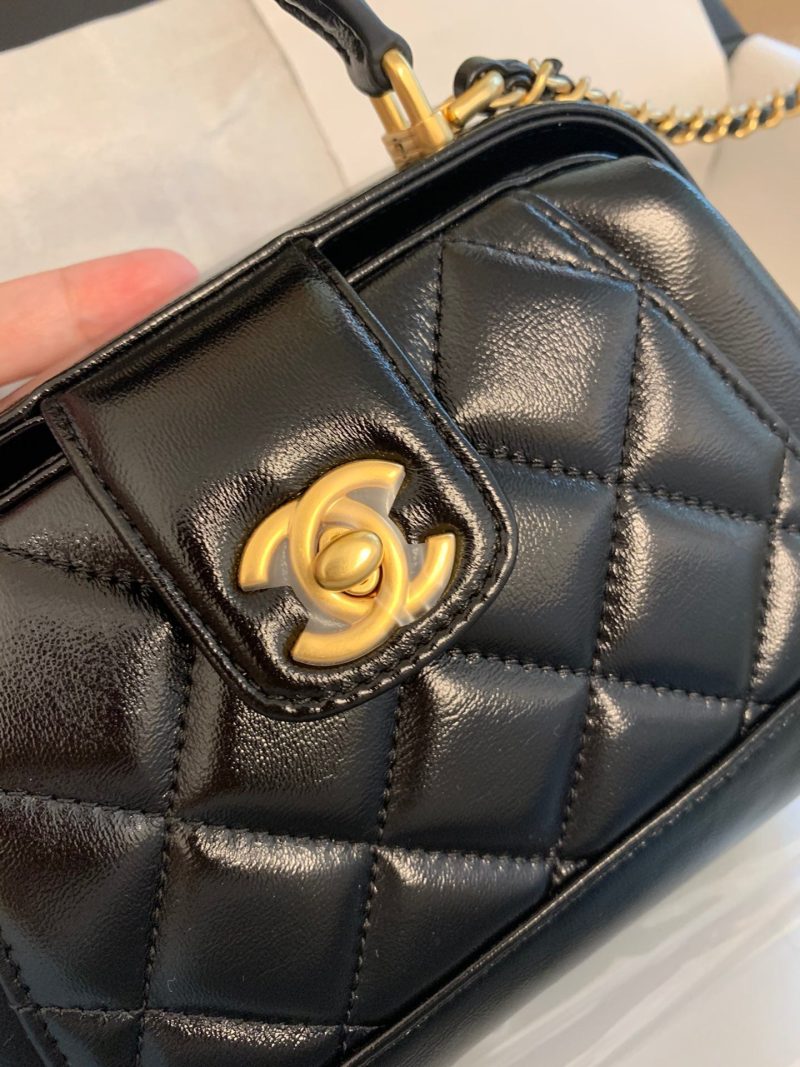 CC 24A 18cm Top Handle Mini Bag Black Lambskin