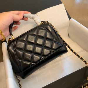 CC 24A 18cm Top Handle Mini Bag Black Lambaskin