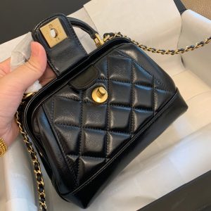 CC 24A 18cm Top Handle Mini Bag Black Lambskin
