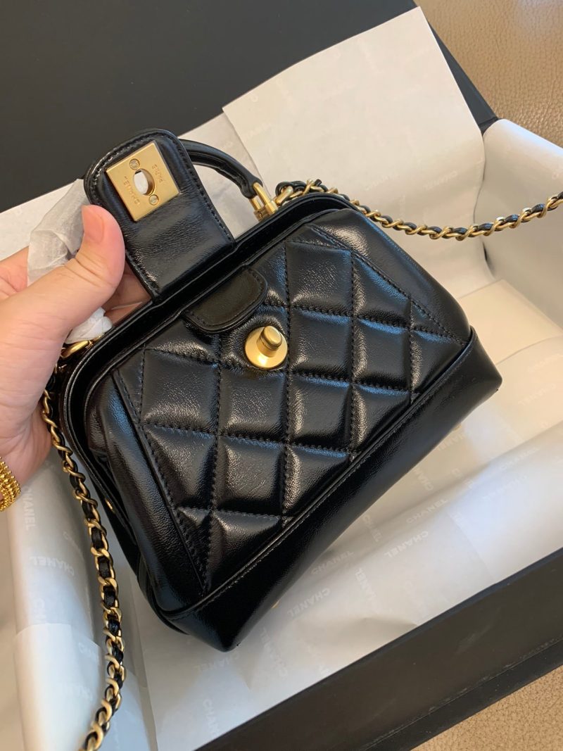 CC 24A 18cm Top Handle Mini Bag Black Lambskin